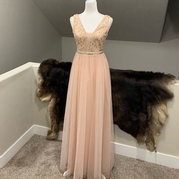 Elegant Sequined Floral Lace Double V-Neck Party Dress - Picture 2 of 14